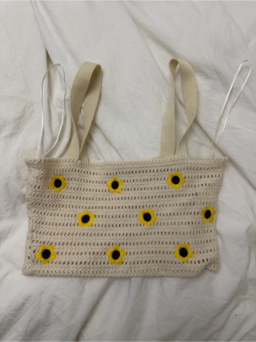 ZARA Crochet Daisy Crop Top in Cream and Yellow (S)
